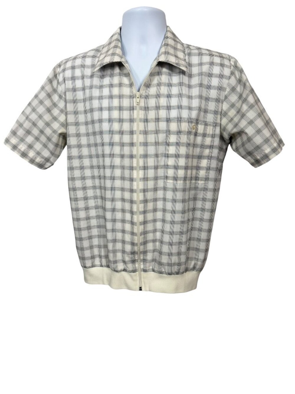 Tropi-Cool Men's Vintage Small Plaid Zip-Up Shirt